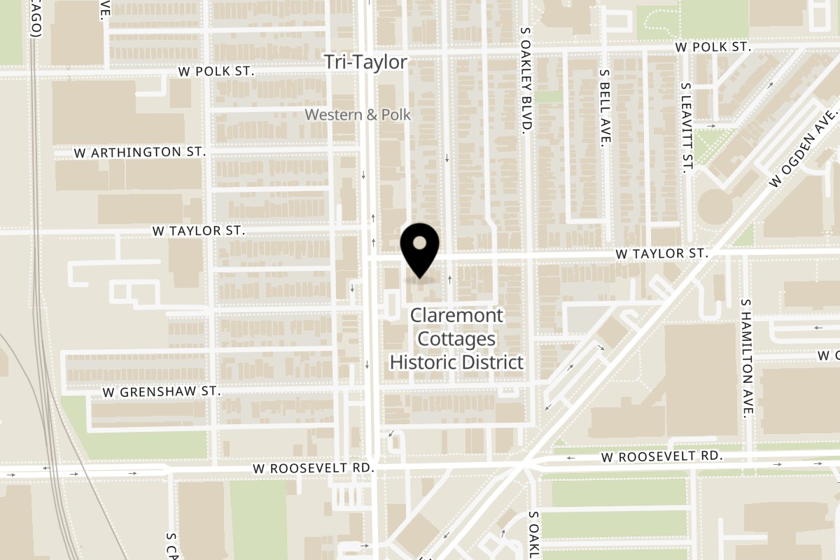 Map showing the location of Baba Pita - Mediterranean & Persian Cuisine on 2343 W Taylor St in Chicago